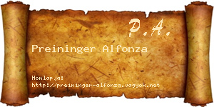 Preininger Alfonza névjegykártya